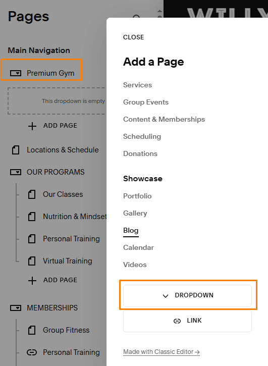 Squarespace mega menue